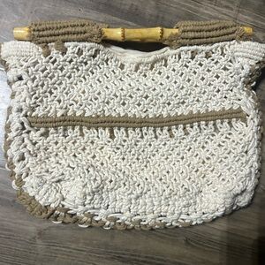 Straw Studios Crochet Tote Bag with Bamboo Handles